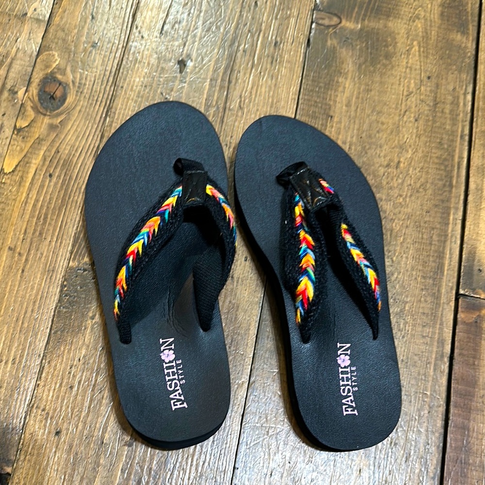 Black Flip Flops with Colorful Straps